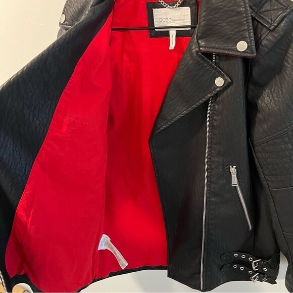 BCBGeneration Long Faux Leather Asymmetrical Zip Moto Jacket | Size S - Picture 7 of 11